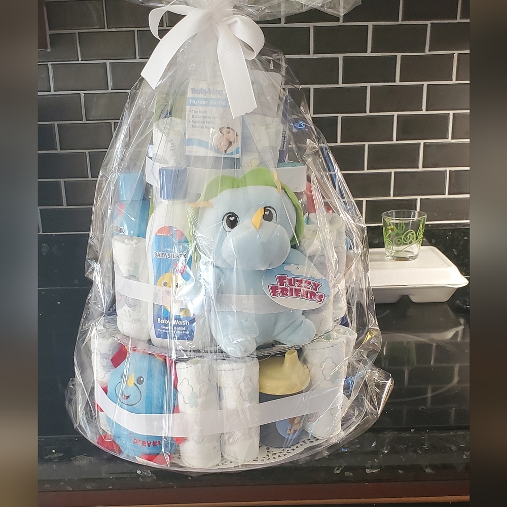 2 tier diaper cake for baby boy